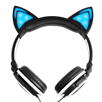 Fones de ouvido dobráveis ​​de gato fofo com orelhas de LED