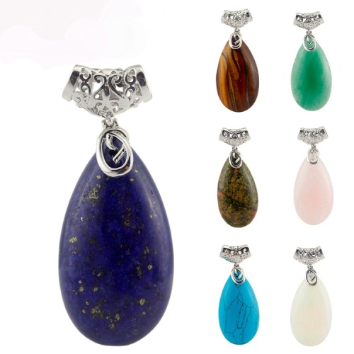 Natural Teardrop Quartz Crystal Stone Necklace Pendant Water Drop Healing Chakra Reiki Charms