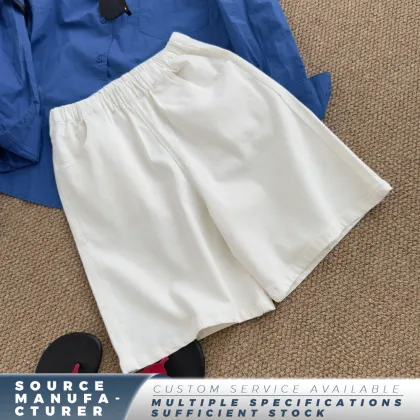 Casual Off White Five-Point Denim Shorts for Women