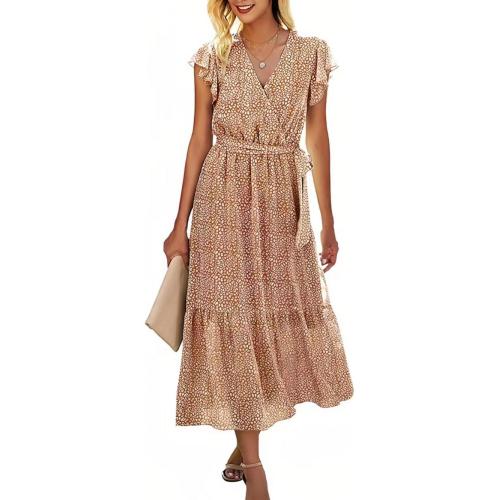 Ladies woven polyester digital printed casual dress