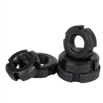 High-Quality M10-M60 Carbon Steel DIN1804 Locknuts: M24 Black Bearing Locknuts with Four-Slot Design, Available in Fine/Coarse Threads and Slotted Round Shape