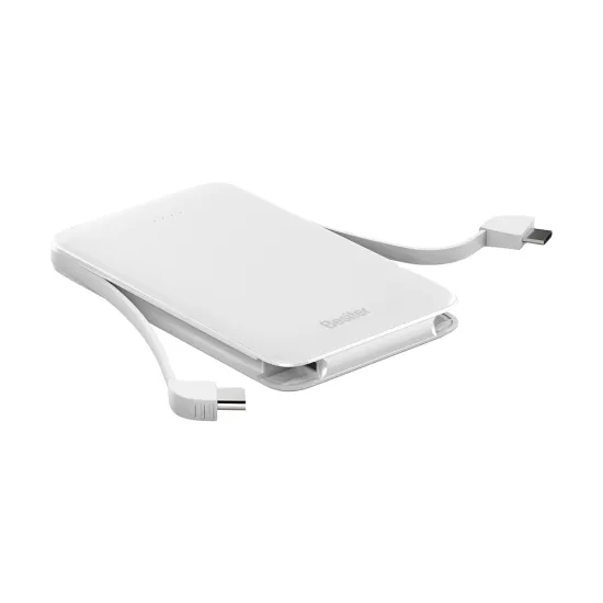Custom Logo Credit Card Mini 5000mAh Portable External Battery Pack with Built-in Cables