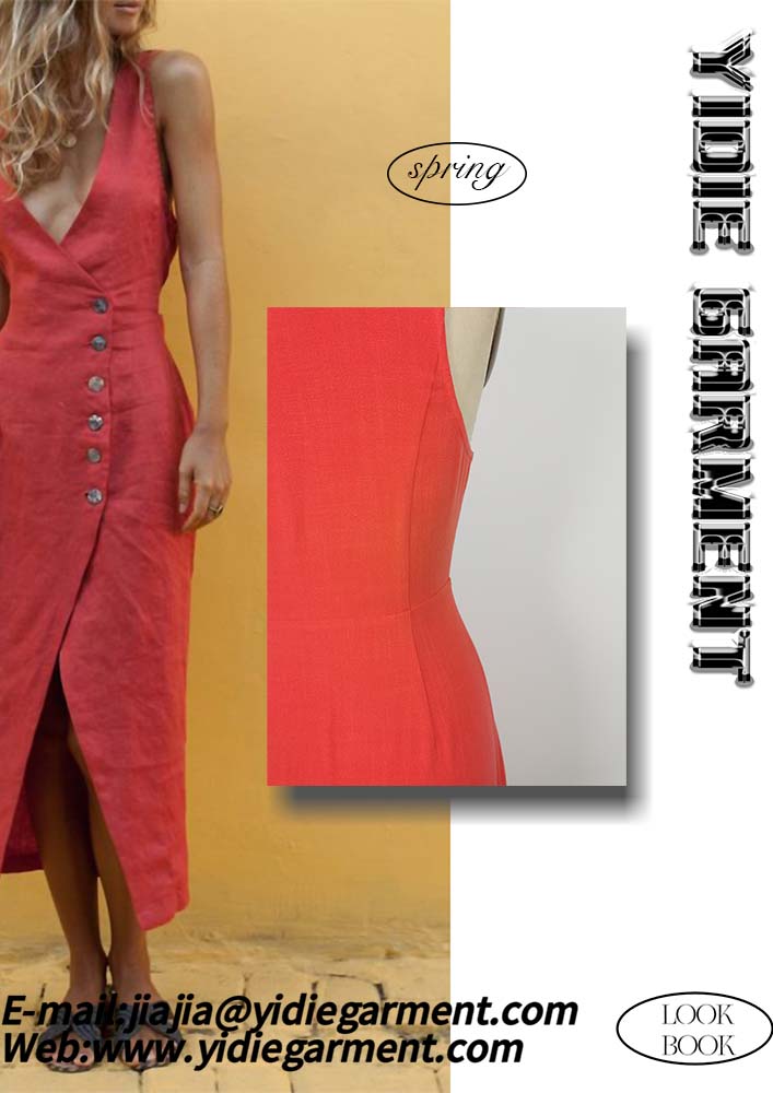 Plain Dyed Deep V Neck Slit Dress Jpg