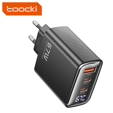 TOOCKI 67W USB C Caricatore 3 Porte Prime Caricatore a parete pieghevole con display digitale per iPhone