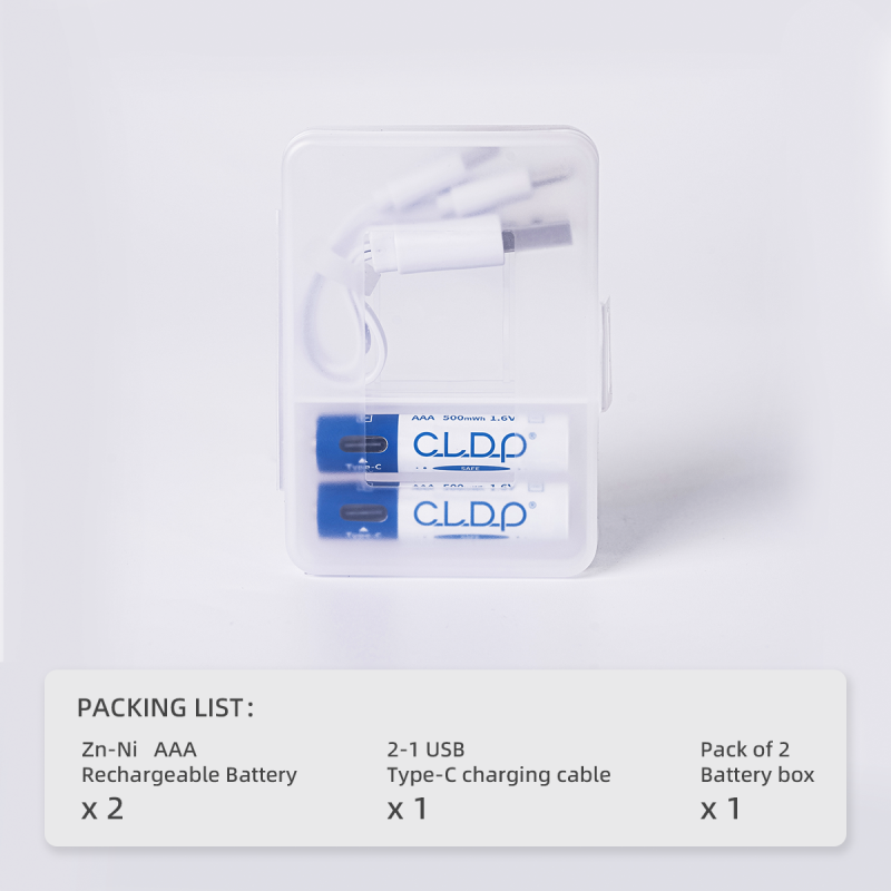 2pack CLDP 1.6V 500mWh Ni-Zn USB AAA rechargeable battery