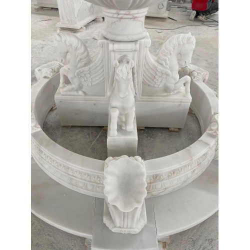 Multi-Tiered White Marble Pegasus Sculpture Fountain