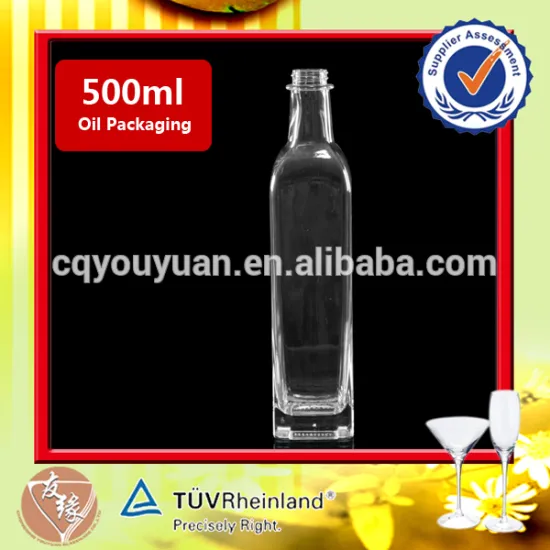 Food grade tall fine white 500ml square clear glass olive oil bottle