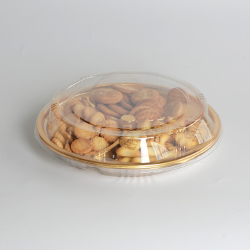 Golden Transparent Round Plastic Boxes for Cream Biscuits & Cookies