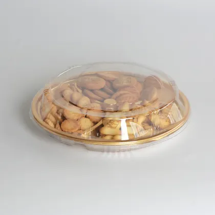 Golden Transparent Round Plastic Boxes for Cream Biscuits & Cookies