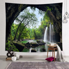 Cave tapeçaria tapeçaria floresta pedra cachoeira verde natureza tapeçaria de parede para sala de estar quarto dormitório decoração da sua casa