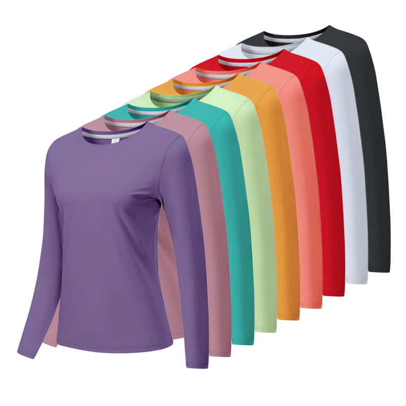 Custom Logo Women Sports Long Round Collar Shirts