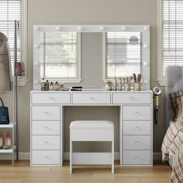 Modern White LED Dressing Table with Mirror for Bedroom
