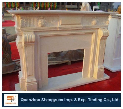 yellow hand carving fireplace