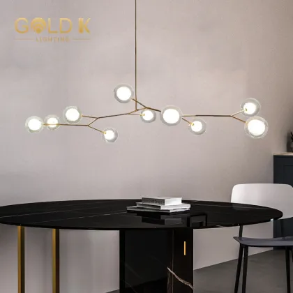 Nordic Bean Chandelier Pendant Lamps: Modern Iron Wooden Transparent Glass Ball Lamps