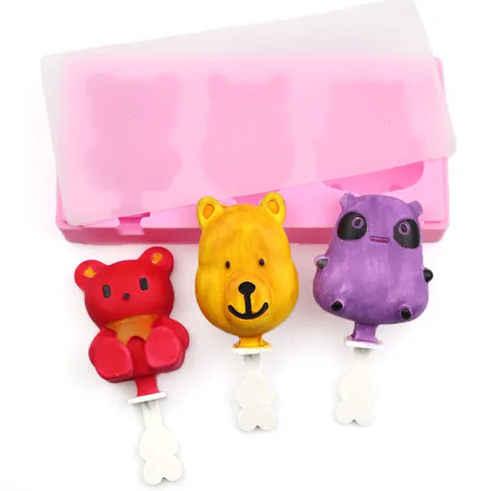 7047 3 Even Bear Silicone Ice Cream Mold with Lid: Perfect Tool for DIY Handmade Summer Treats