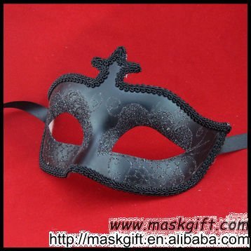 6.5 Inch Beautiful Solid Color All Black Glitter Plastic Party Masks (A002-BK)