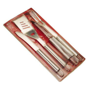 3pcs slivery Edelstahl tragbare Grillwerkzeuge eingestellt