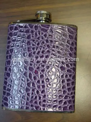 pu leather covered stainless steel drinkware hip flask