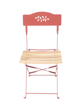 Metal Folding Wood Slat Chair with Leaf Pattern
