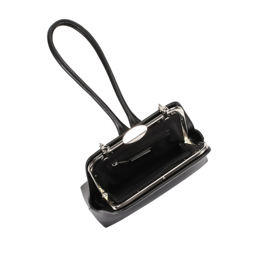 Retro Leather Mini with Metal Clip Handbag