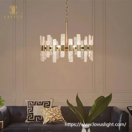 Unique gold brass irregular rough crystal chandelier Concise design pendant light for living room