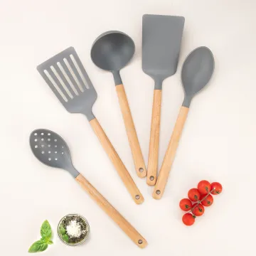 5-Piece Cooking Tools and Utensils Set: Heat-Resistant Turner, Spoons & Soup Ladle - Nylon & Wood Kitchen Set