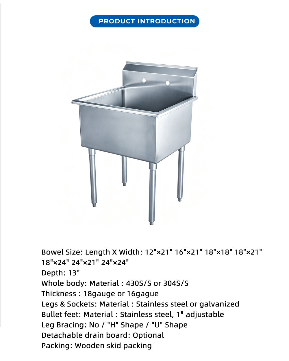 Single Bowl Stainless Steel Commercial Sink X