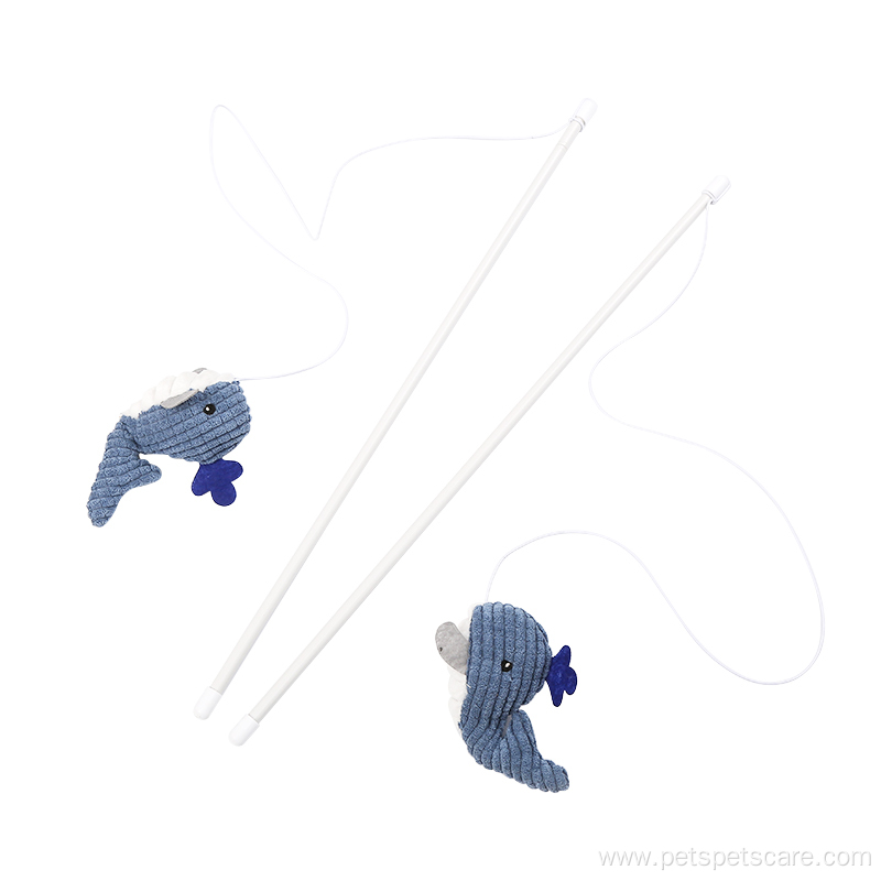 Plush dolphin interactive teaser stick cat toys