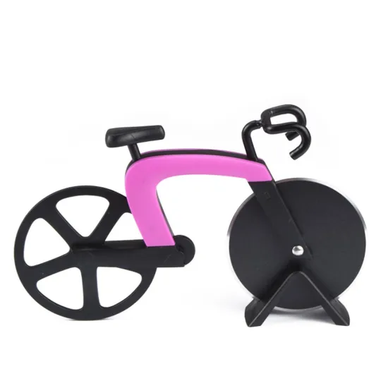 latest products in kitchen novelty stainless steel bicycle wheel pizza cutter with kickstand