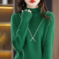 French patchwork cut-out semi-wool turtleneck top