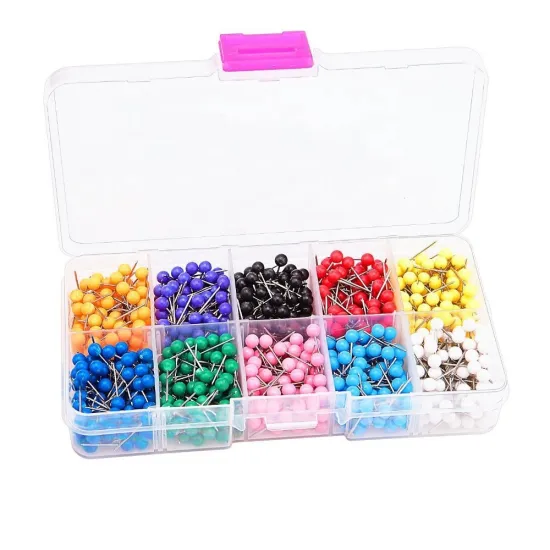 500pcs Map Tacks in 10 Colors: Plastic Bead Head Push Pin Set