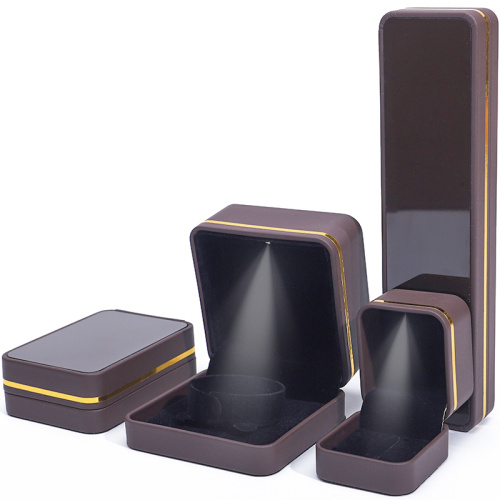 Luxury Brown Leather Ring LED Jewelry Storage Box