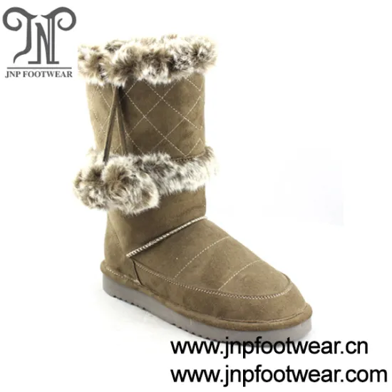 Warm cheap furry snow boot with fur ball