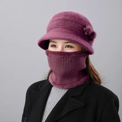 Grandma Hat and Windproof Scarf Set - Fashionable and Versatile for Middle-aged and Elderly Women