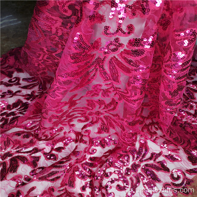 Shaoxing المصنع التطريز الترتر شبكة تول نسيج فستان زهري