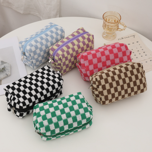 Checkered Makeup Bag Cosmetic Bag