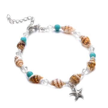 2 piece beach anklets set chain women's shell starfish multi-layer beaded Bohemian handmade