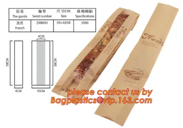 Clear Window bleached kraft paper bag bread bag, paper kraft bag, French Baguette bread paper bag, Long Size Toast Bags, toast