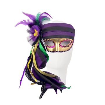 Mardi Gras Feather Mask - Gold, Green, Purple: New Orleans Parades & Carnival Party