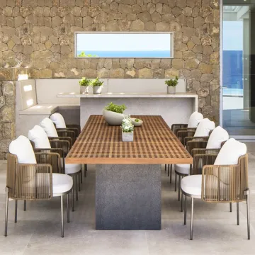 Modern Teak Wood Outdoor Patio Dining Table and Chair Set