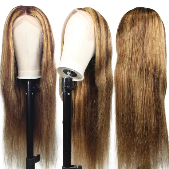 Hot selling very cheap 100 human highlight long wig, colored human hair lace wigs,13*6*1 t part human wig high light wig