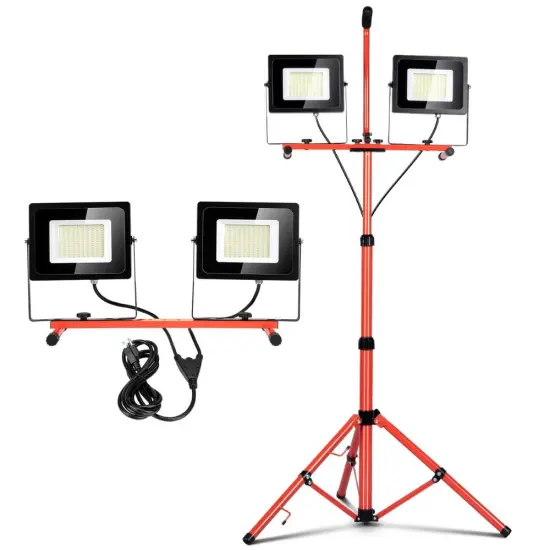 Professional Portable LED Work Light with Dual Head, 10000 Lumens, 5000K Color Temperature, Detachable Metal Lamp, Telescopic Tripod Stand - Ideal for Various Work Environments