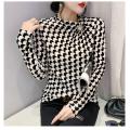 Chiffon check vintage long-sleeved top for women