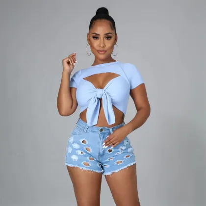 Customized High-Waisted Stretch Denim Shorts for Women