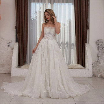 Customize Luxury Lace Embroidery 100cm Long Plus size luxurious wedding dress