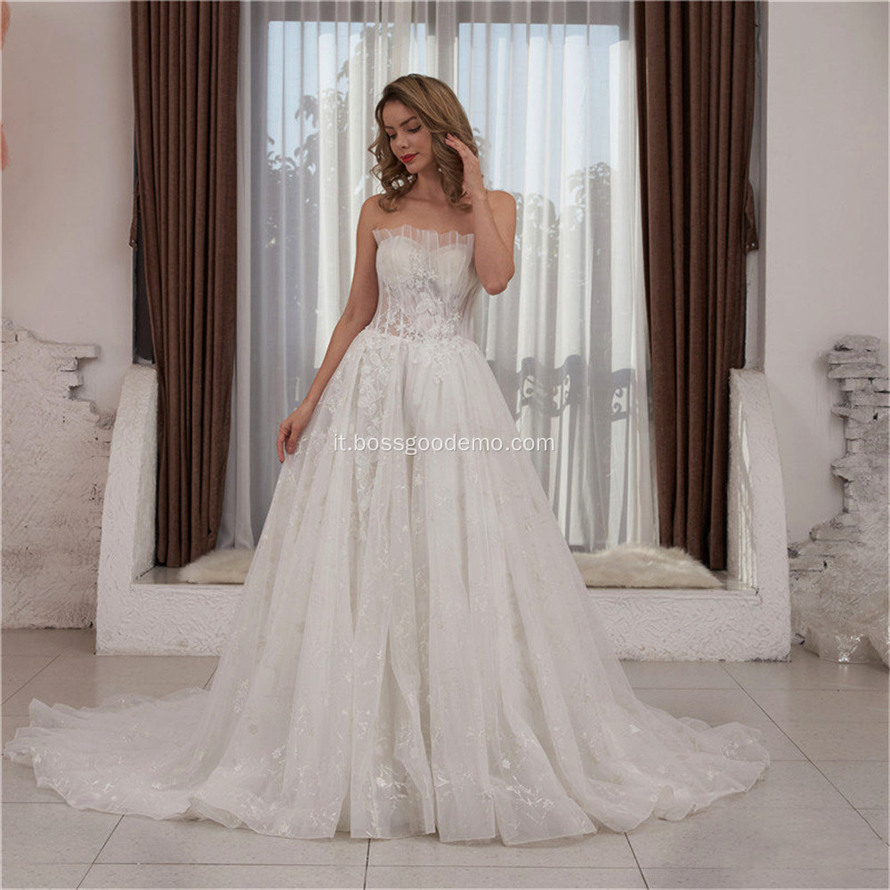 Personalizza il ricamo di lusso del pizzo 100 cm lungo il vestito da sposa di lusso di lusso