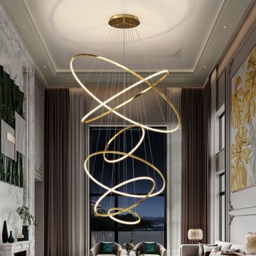 Nordic Style Modern Villa Gold Round Chandelier for Simple Living Room