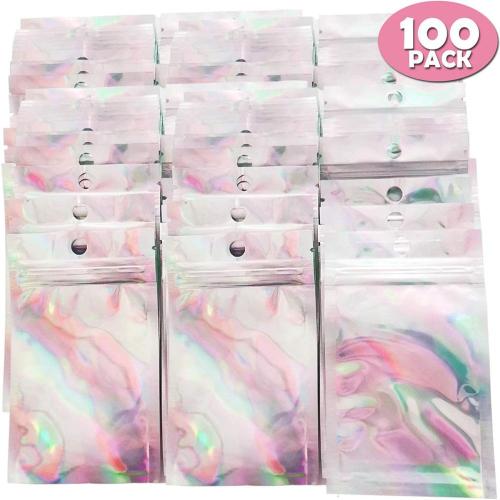 2 Sizes 100Pcs/pack Plastic Bag Aluminum Foil Hologram Food Small Water Proof Zipper Reclosable Pouches Food Storage Bag