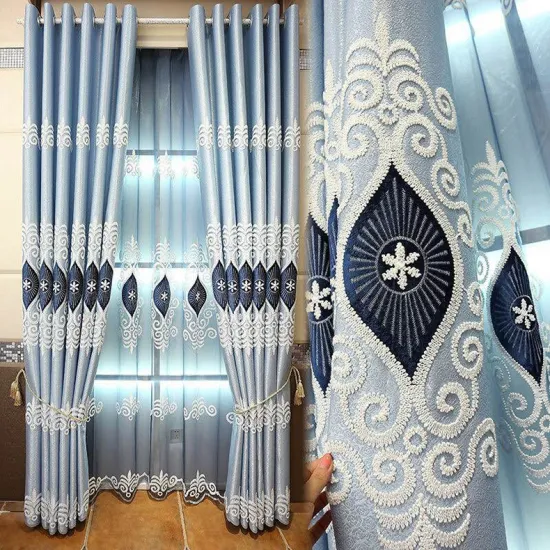 Factory Embroidered Blackout Curtains for Living Room: Sheer Curtains with Poles and Tracks Accessories for Home Décor