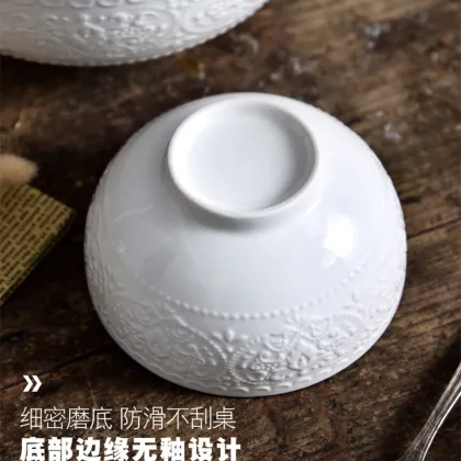 Wholesale Hotel Royal Worsted White Embossed Porcelain Dinner Bowl